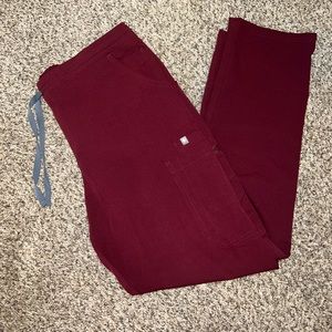 figs burgundy skinny scrub pant